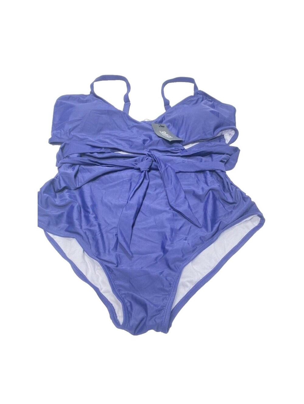 Women’s Plus Size One-Piece Bathing Suit Blue 18W Front Tie Accent